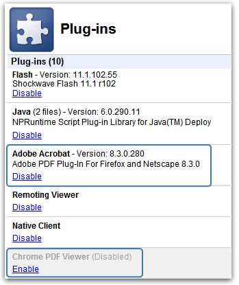 configure plugins chrome