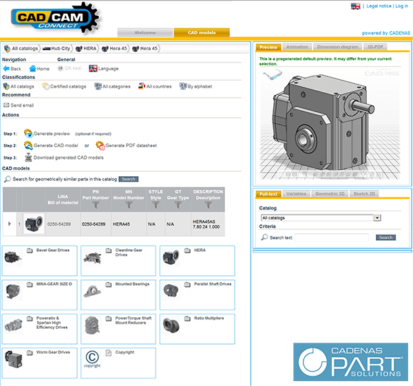 CADCAM connect and CADENAS PARTsolutions online PARTcommunity online product configurator