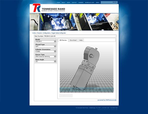 Tennessee Rand CAD Configurator built by PARTsolutions