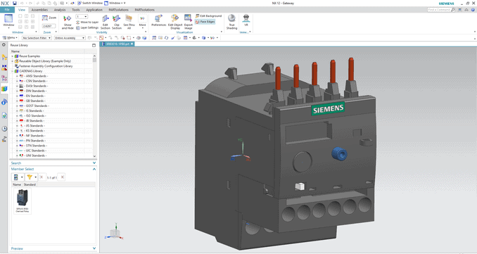 SIRIUS 3RB3 overload relay as 3D CAD model based on CADENAS technology for parts catalogs in Siemens NX.