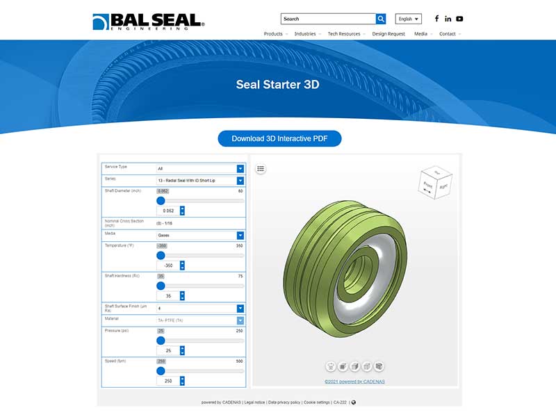 Bal Seal Engineering Introduces Seal Starter 3D Product Configurator built by CADENAS PARTsolutions