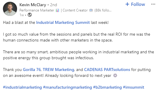 industrial marketing summit - linkedin quote
