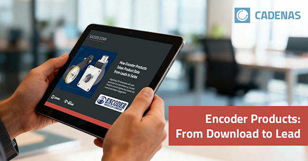 Encoder Products CAD lead conversion case study cover showing digital product data and CAD downloads driving sales